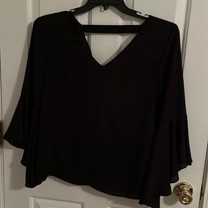 White House Black Market Black Blouse with Bell Sleeves. V neck front